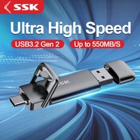 SSK Portable SSD USB Drive 550MB/S High-speed External Solid State Drive 2TB 1TB 2-in-1 Type C USB 3.2 Dual Drive for Laptop Mac