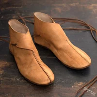 Medieval Boots Fashion Men Knight Prince Flat Single Shoes Chinese Style Retro Casual Leather Ankle Japanese Samurai Short Boot