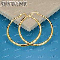 SHSTONE 18K Gold 40mm/50mm/60mm Stripe Earrings For Women Party Wedding Fashion Jewelry 925 Sterling Silver Hoop Earring Gifts