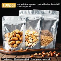 100pcs One Side Aluminum Foil One Side Transparent Stand up Pouch with Zipper Food Grade Ziplock Bags for Nuts Snacks Storage