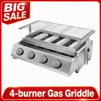 Garten-BBQ-Grill für Camping und Picknicks, 4-Brenner-LPG-Gasgrill mit Verstellbarer Höhe und Abnehmbarem Netz, Kommerzielle Barbecue-Grills