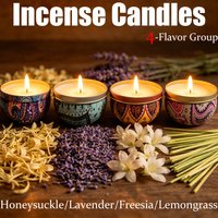 Exquisite Scented Candles in a Tin Box, Containing 4 Flavors Including Honeysuckle, Lavender, Lemongrass, and Freesia, Essential Oil-Infused, with Long-Lasting Fragrance, Suitable for Home, Office,