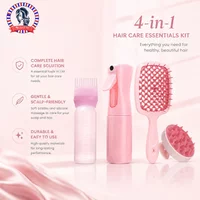 4Pcs/set Pink Silicone Scalp Massage Comb Detangling Hair Brush Hairdressing Hair Dye Applicator Bottle Salon Styling Tools