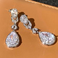 Huitan Women Drop Earrings with Bright Cubic Zirconia Charming Female Accessories for Party Engagement Trendy Daily Chic Jewelry
