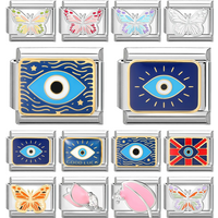 2026 Colour Glaze Blue Devil Eyes Butterfly Leaf Tulip Italian Charm Link Fit 9mm Stainless Steel Bracelet Women DIY Making Gift