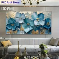 Frameless Modern Minimalist Blue Flowers Canvas Painting Large Size Floral Poster Wall Art Suitable for Living Room Decoration P