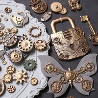 Baking Fondant Cake Mold DIY Retro Mechanical Metal Gear Lock Steampunk Fondant Silicone Worker Cake Decorating Tools