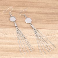 6pcs Stainless Steel Fit 12mm Cabochon Earring Base Setting Blanks With Chain Tassels Diy Hooks Findings For Jewelry Making