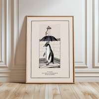 Vintage Rockhopper Penguin Bathroom Wall Art - Funny Animal Print for Shower Room Decor Surreal Artwork for Bathrooms