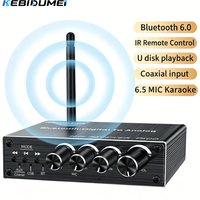 KEBIDUMEI Bluetooth 6.0 Audio Receiver AUX/RCA/USB U-Disk/6.5 Mic Karaoke/Coaxial DSP Wireless Adapter With IR Remote Control
