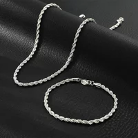 925 Sterling Silver 4mm Chain Male Twisted Rope Necklace Bracelets Fashion Women Men Silver High Quality Jewelry Set