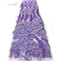 OLOEY African Nigerian High-Quality Elegant 3D Embroidered French Tulle Lace Fabric with Sequins for Party And Wedding