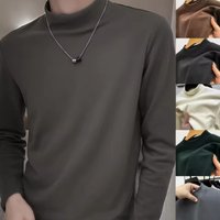 Fashion Men's Casual Slim Fit Basic Turtleneck High Collar Pullover Male Autumn Spring Thin Tops Basic Bottoming Plain T-shirt