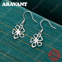 925 Sterling Silver Openwork Flower Five-Petal Heart Earrings - Exquisite And Cute Wedding Party Jewelry For Women
