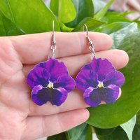 2D Flat Acrylic Three Viola Earrings with Purple Flower Language - Love Without Return Four Seasons Earring Jewelry Accessory