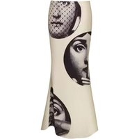 Women's Spring Summer Elegant Portrait Print Mermaid Skirt Lady Vintage High Waist Slim Long Fishtail Skirt