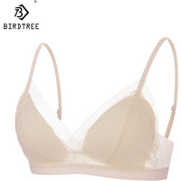 BirdTree, Silk Lining Wire Free Bra, Women's Small Chest Sexy, Comfortable Lace Thin Underwear, 2024 Summer New, P43376QM