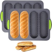 LMETJMA Silicone Loaf Pan Non-stick 4 Holes Baguette Pan Bread Baking Pan French Bread Baking Pan for Baguettes Hotdog JT368