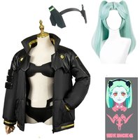 Anime Cyberpunk Edterunners Rebecca Cosplay Kostüm Jacke Perücke Tattoo Aufkleber Kopfbedeckung Anzug Halloween Kostüme für Frauen ged