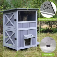 Outside Kitten Shelter 2 Story Cat Catio Enclosure Weatherproof Waterproof Outdoor Feral Cat House