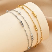 Dainty Double Layered Ball Bracelet Women Minimalist Satellite Station Bead Chain Bracelet 18k Gold Plated Waterproof Jewelry