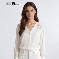 Women's Fashion Clothing Premium Feel 93% Natural Mulberry Silk Elastic Double Qiao Satin V-neck Long Sleeved Green Shirt
