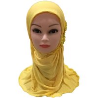 Solid Flowers Head Children Hijabs Elastic Turban Girls Muslim Hijab Prayer Hat Head Wrap 50cm Islamic Scarf Shawls