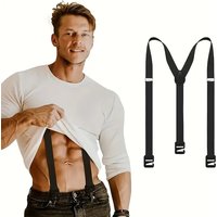 Work Suspenders Belt for Men 4cm Wide X-Back with 3 Plastic Gripper Clasps Adjustable Elastic Trouser Pants Braces-Black