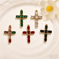 2Pcs 3D Cross Pendants Crystal Rhinestone Stainless Steel Religious Charms DIY Necklace Earring Jewelry Making Accessories