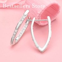 Elegant 925 Sterling Silver Beautiful 25mm V Shape Zircon Earrings for Women Fashion Jewelry Party Favors Wedding Accessories