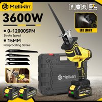 Scie à mouvement alternatif électrique sans balais MELLWIN 3600W 12000SPM, scie sans fil multifonctionnelle pour la coupe du bois et du métal, compatible avec la batterie Makita 18V.