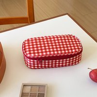 New Red Grid Makeup Bag Multi-size Portable Toiletry Bag Cosmetic Pouch Women