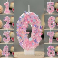 Pink Sequins DIY Creative Handmade Candle - Cake Decoration for New Yearโs Party & Birthday Celebration