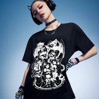Fun Trendy Dark Beauty Warrior Street Cartoon Anime Vintage Top Japanese Ins Pure Cotton Male and Female BF Style T-shirt