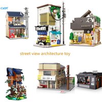 Cada Street View Bricks Model Steamed Bun Shop Japanese Style House Summer Coffee Shop Architecture Building Blocks Toys