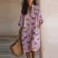 2026 New summer Casual Fashion Digital Printing Short Sleeves Shirt Dress Half Sleeve Bohemian Style Loose Lady Long Dress