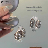Earrings For Ear Clip Earphone Rotating Flower Blossoms Shining Decorations Beautiful Earphone Accessories〔Nest〕