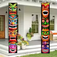 2pcs 2D Flat Tiki Totem Door Banner, Polyester Aloha Luau Tropical Porch Sign for Moana Birthday Summer Beach Party Decorations