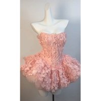 Sweet Girl Style French Strapless Dress Women Elegant Princess Puffy Tulle Shorts Set Off Shouler Pink Sexy Even Party Outfits