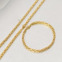 Gold Color Stainless Steel 4mm Byzantine Link Chain Bracelets Necklace For Women Men Fashion Party Wedding Jewelry Sets Gifts