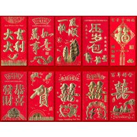6Pcs Chinese Red Envelopes New Year Money Packing Bag Gold Stamping Emboss Hongbao Spring Festival Red Packets Decoration