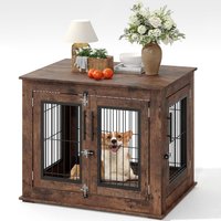 31''Dog Crate Furniture, Farmhouse Wooden Dog Kennel End Table with Double Door for Medium Dogs, Chew-Resistant Indoor Pet Crate