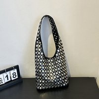 PU Hasp Sequined Shoulder Bags Large Capacity Personality 2025 Fashion Bags for Women Rivets Solid Niche Shoulder Bags