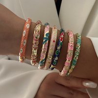Colorful Flower Enameled Bracelets for Women Retro Gold Color Cloisonne Peony Filigree Flower Bangle New Charms Party Jewelry