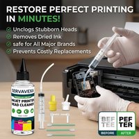 SERVAVEXA Inkjet Printer Head Cleaning Kit 105ml for Epson HP Canon Brother Lexmark - Unclog Printhead Nozzle Solution & Tools