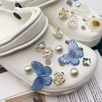 16PCS Shoe Charms DIY Diamond Pearl Butterfly Detachable Decoration Buckle for Hole Shoe Charm Accessories Girls Party Gift
