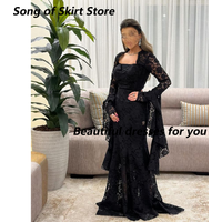Black Lace Evening Dresses for Women Square Neck Long Sleeves Floor Length Mermaid Prom Gown Evening Party Dress Customized