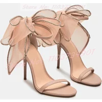 Big Butterfly-Knot Crystals Wedding Sandals Women Elegant Pearl Round Toe High Heels Shoes Lady Ankle Strap Party Trendy Sandals