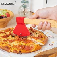 Stainless Steel Pizza Cutter with Wooden Handle Ax Knife Type Pastry Roller Single Wheel Scissor Design Kitchen Tool