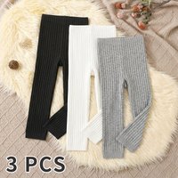 3 PCS Kids' Tights, Minimalist Black, White and Gray Color Scheme Girls' Baby Leggings, Moderate Thickness, Suitable for All Sea